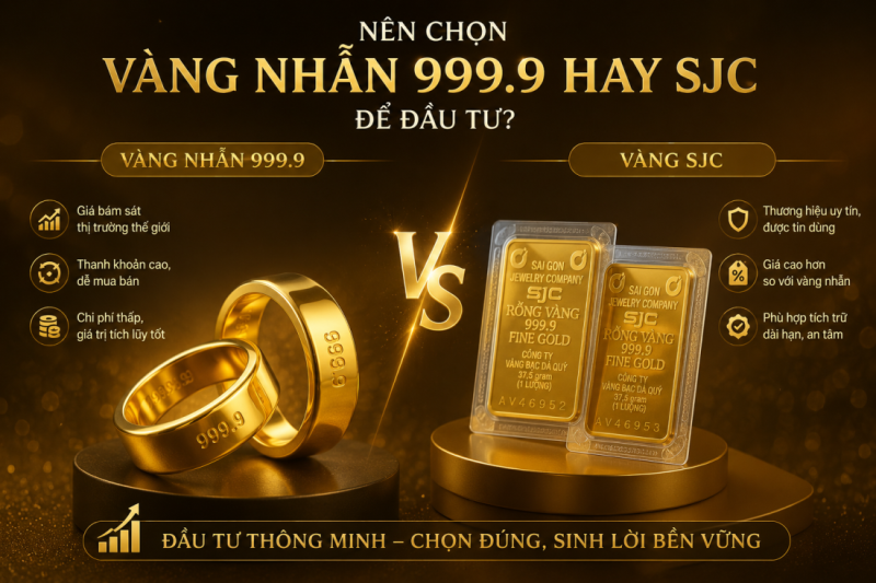 Vàng Nhẫn 999.9 Hay Vàng Miếng SJC — Nên Chọn Loại Nào Để Đầu Tư?